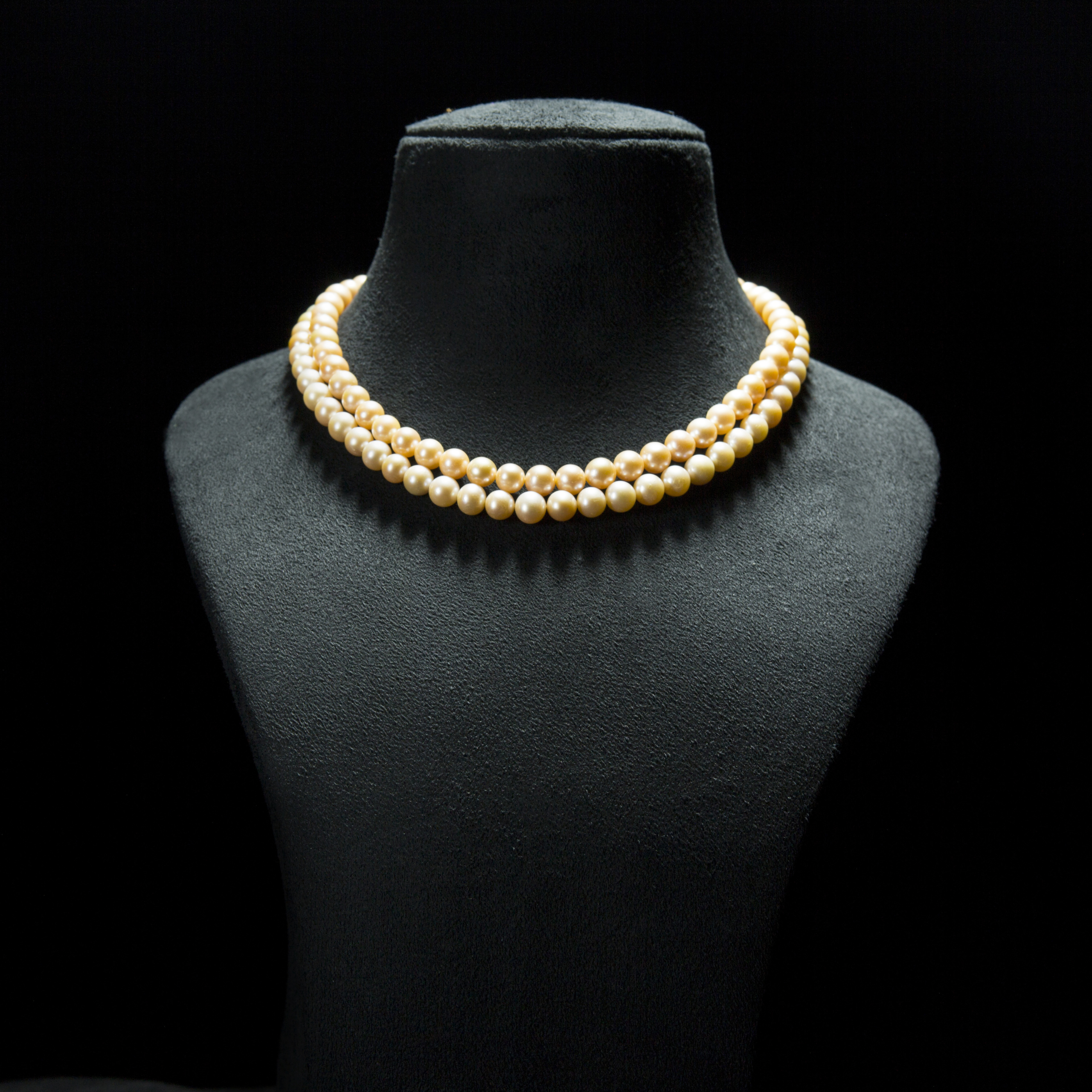 Vintage double strand pink pearl necklace- with floral silver clasp
