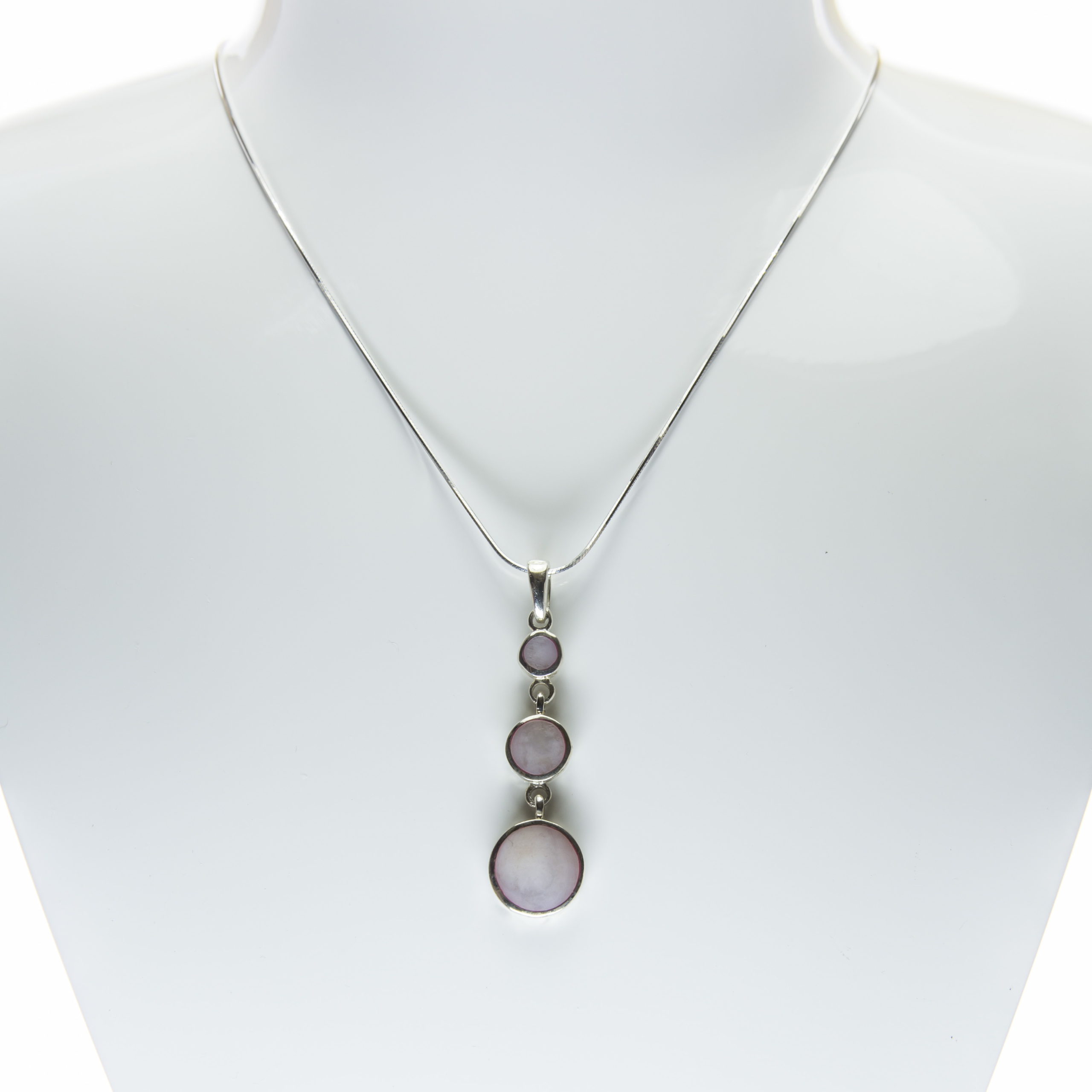 Hanging drop Engraved Mother of Pearl Fine Silver Pendant